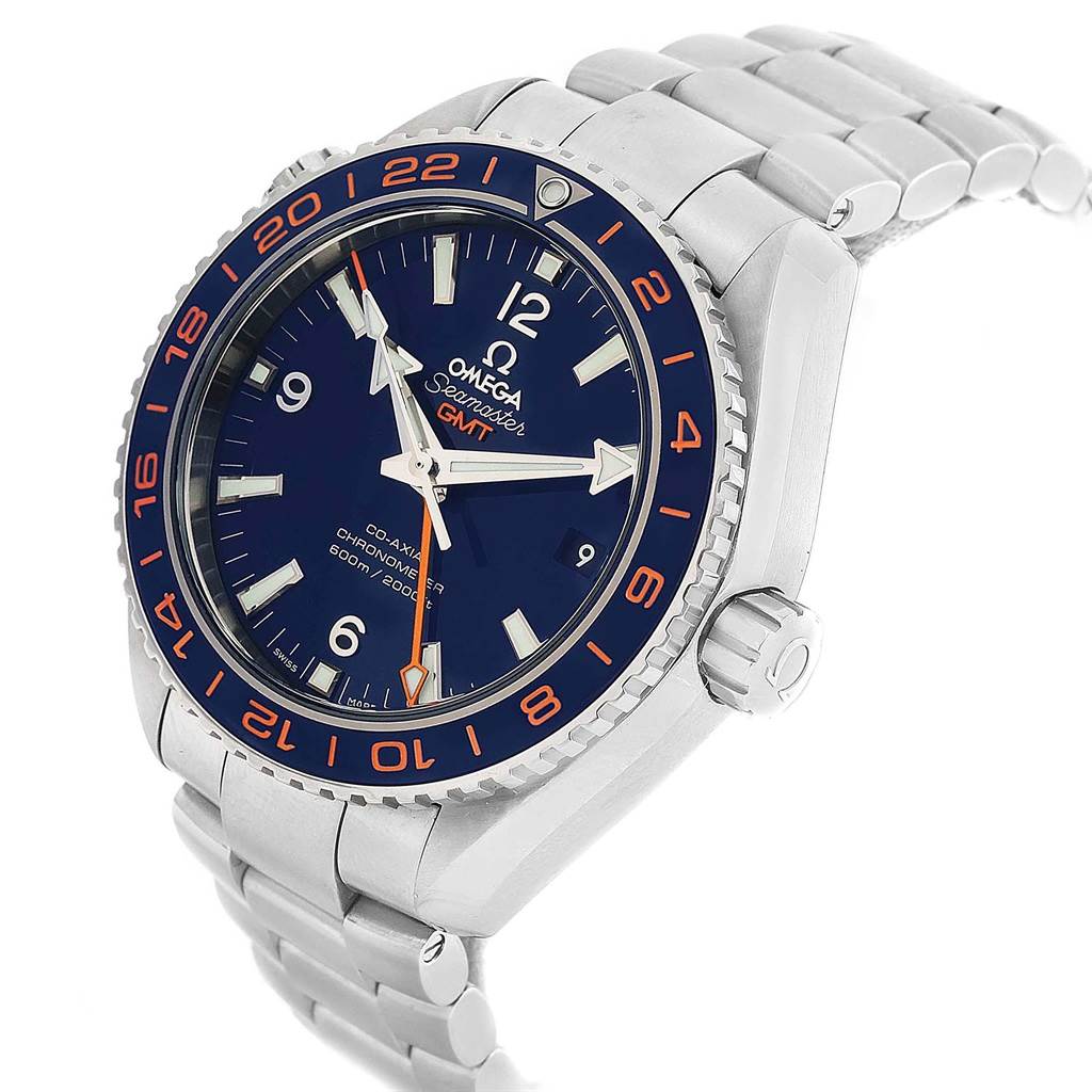 The image shows an Omega Seamaster 232.30.44.22.03.001 Men
s Stainless Steel Blue Dial 232.30.44.22.03.001 Men
s Stainless Steel Blue Dial watch at a slight angle, highlighting the face, bezel, crown, and metal bracelet.