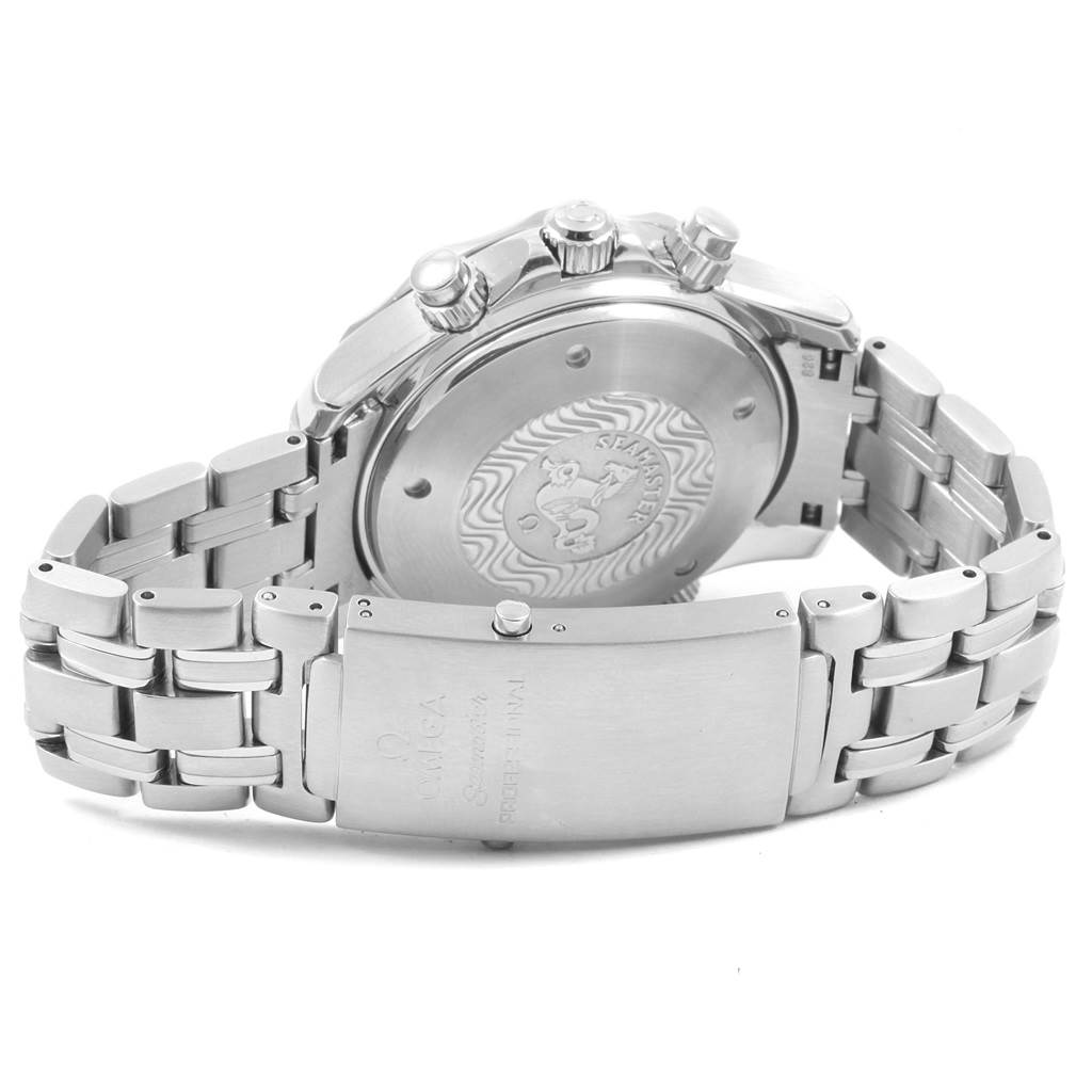 The image shows the back case, crown, and bracelet of an Omega Seamaster 2599.80.00 Men
s Stainless Steel Blue Dial 2599.80.00 Men
s Stainless Steel Blue Dial watch.