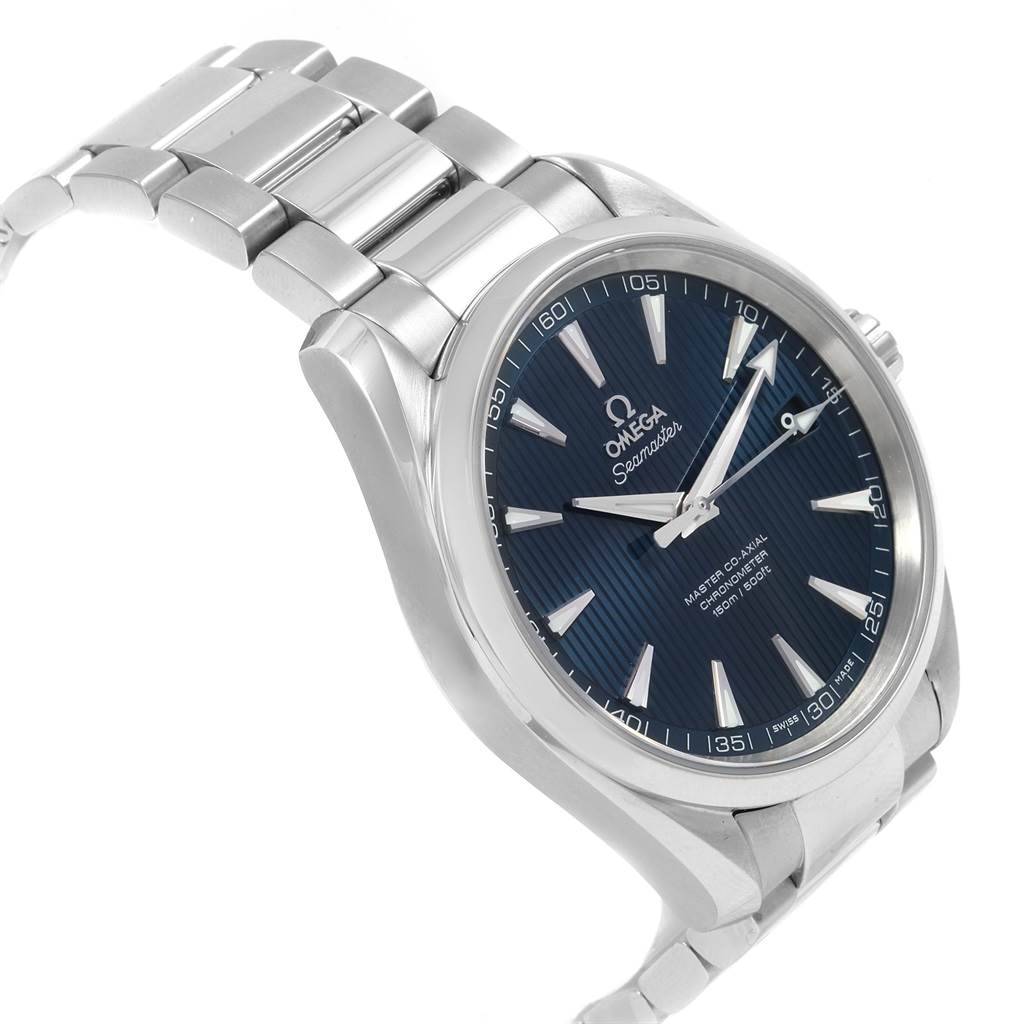 The Omega Seamaster 231.10.42.21.03.003 Men
s Stainless Steel Blue Dial 231.10.42.21.03.003 Men
s Stainless Steel Blue Dial watch is shown at a slight angle, displaying the face, bezel, and bracelet.