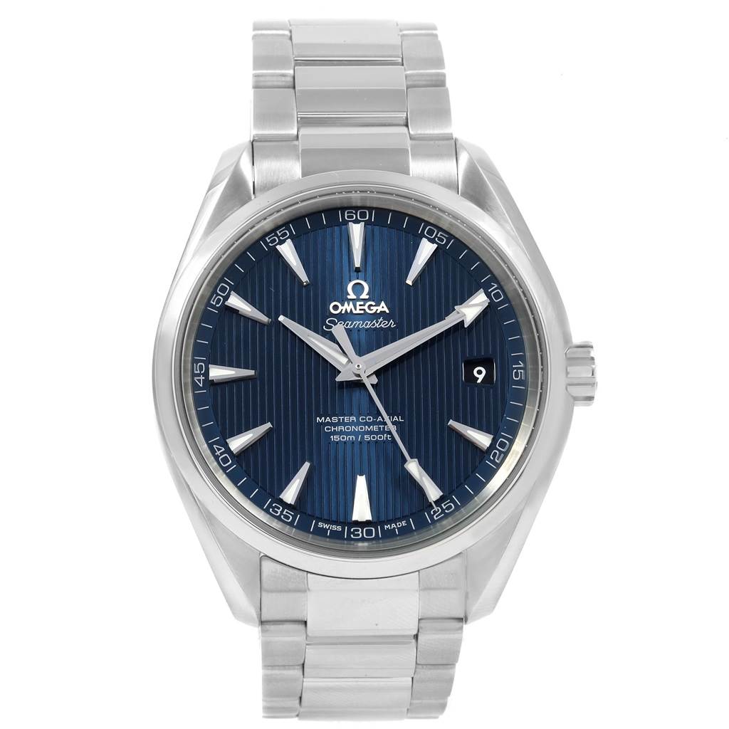 The image shows a front view of an Omega Seamaster 231.10.42.21.03.003 Men
s Stainless Steel Blue Dial 231.10.42.21.03.003 Men
s Stainless Steel Blue Dial watch, featuring its dial, bezel, and stainless steel bracelet.