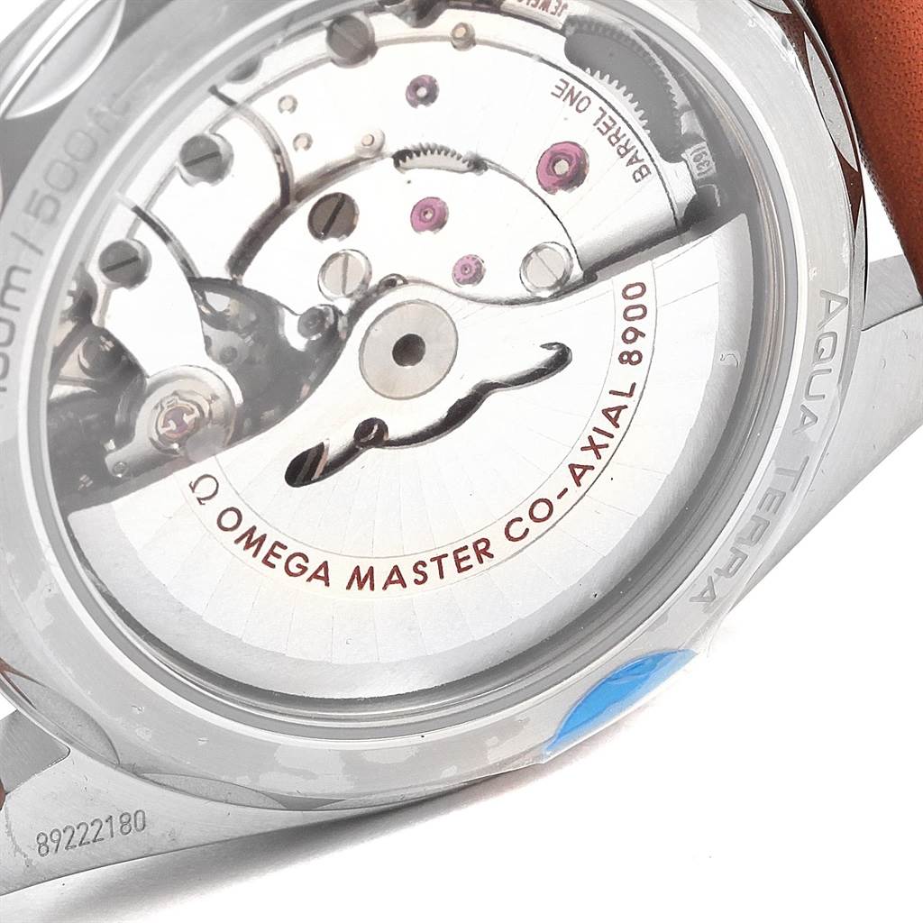 The image shows the back of an Omega Seamaster 220.12.41.21.02.001 Men
s Stainless Steel Silver Dial 220.12.41.21.02.001 Men
s Stainless Steel Silver Dial watch, specifically highlighting the movement and automatic rotor.