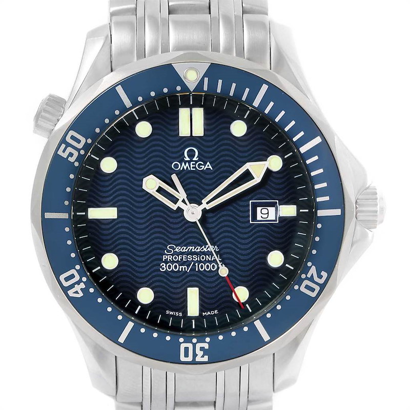 Omega Seamaster 41 James Bond Blue Wave Dial Steel Watch 2541.80.00 SwissWatchExpo