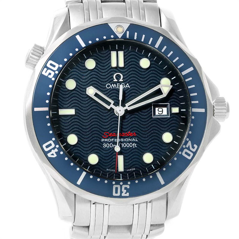 Omega Seamaster Bond 300M Blue Wave Dial Mens Watch 2221.80.00 Card SwissWatchExpo