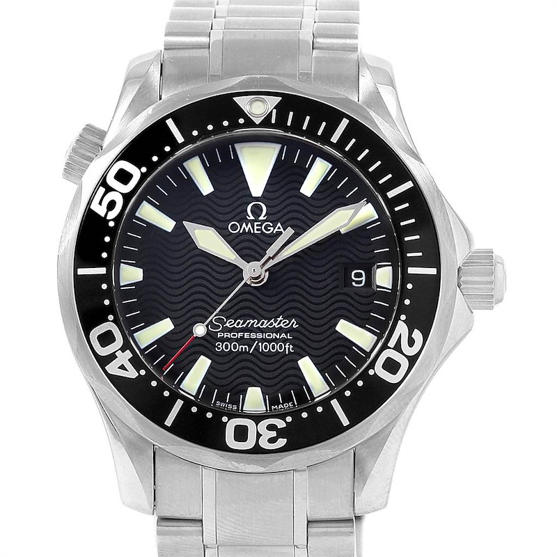 Omega Seamaster Midsize 36 Black Wave Dial Steel Mens Watch 2262.50.00 SwissWatchExpo