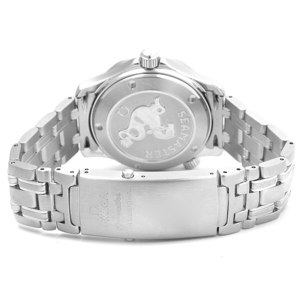 This image shows the back view and stainless steel bracelet of an Omega Seamaster 212.30.36.20.01.001 Stainless Steel Black Dial 212.30.36.20.01.001 Stainless Steel Black Dial watch.