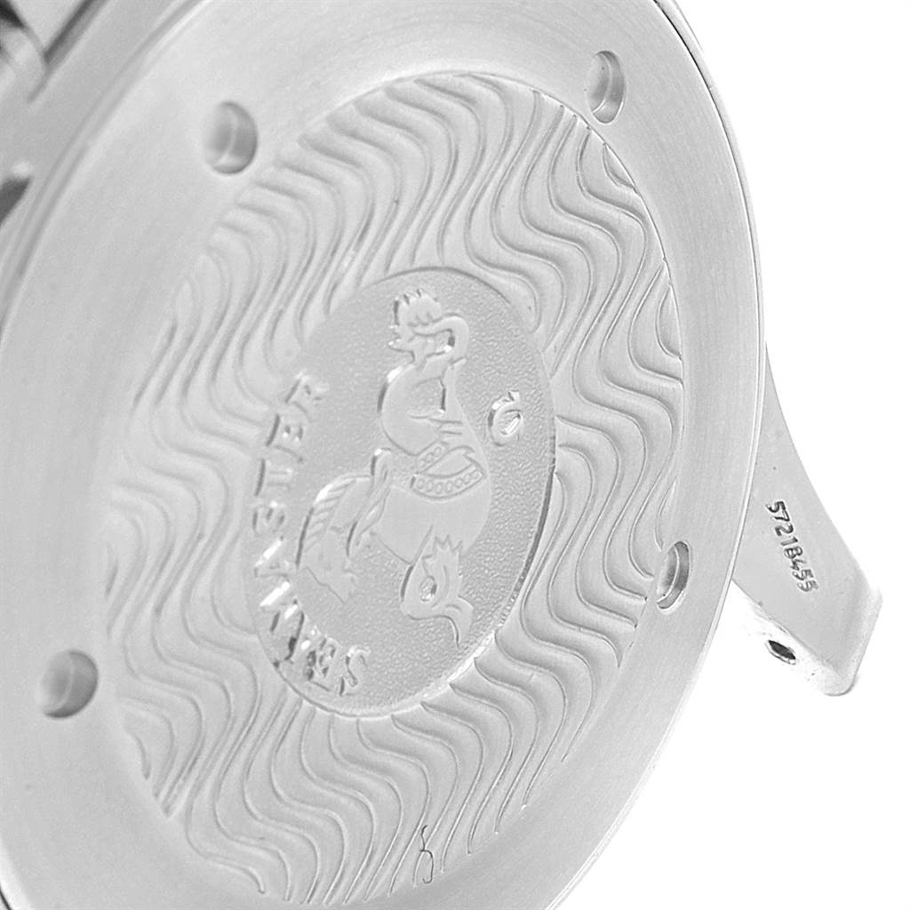 The image shows the case back of the Omega Seamaster 2541.80.00 Men
s Stainless Steel Blue Dial 2541.80.00 Men
s Stainless Steel Blue Dial watch, featuring engraved details and the brand
s logo.