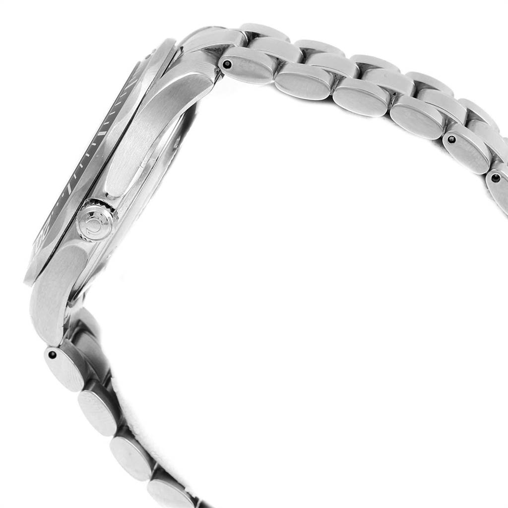 The image shows a side view of the Omega Seamaster 2264.50.00 Men
s Stainless Steel Black Dial 2264.50.00 Men
s Stainless Steel Black Dial watch focusing on the case, crown, and bracelet links.