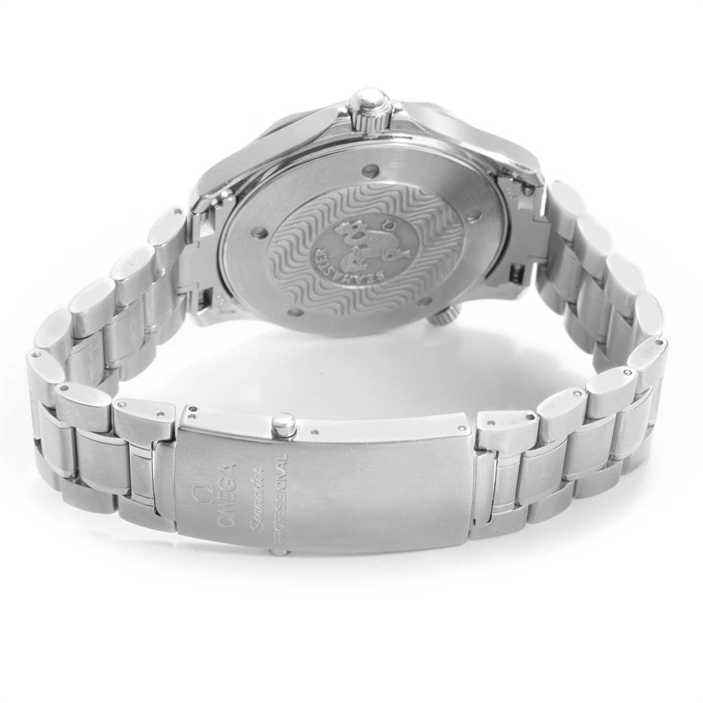 The image shows the back case and bracelet clasp of an Omega Seamaster 2264.50.00 Men
s Stainless Steel Black Dial 2264.50.00 Men
s Stainless Steel Black Dial watch.