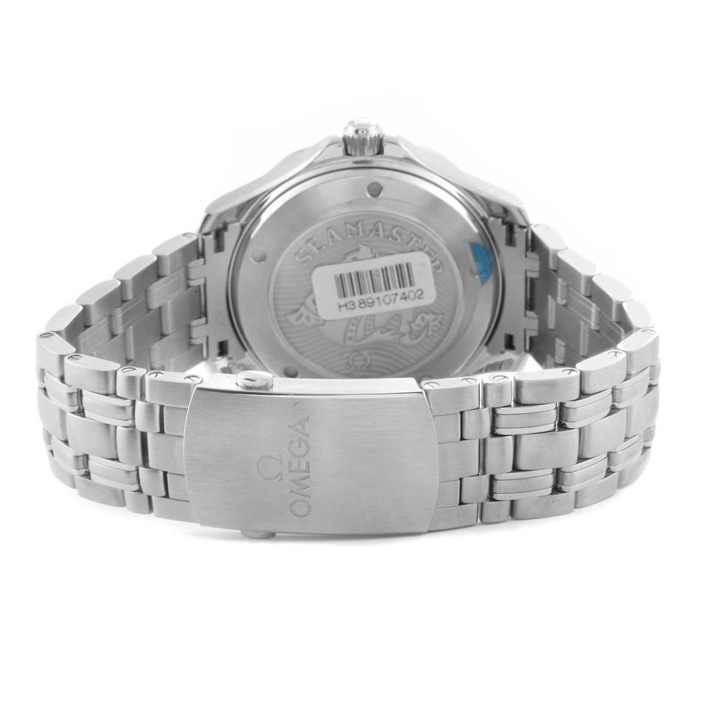 The image shows the back case and bracelet of an Omega Seamaster 212.30.41.20.01.003 Men
s Stainless Steel Black Dial 212.30.41.20.01.003 Men
s Stainless Steel Black Dial watch from a rear angle.