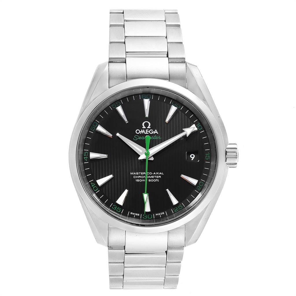 This image shows a front view of an Omega Seamaster 231.10.42.21.01.004 Men
s Stainless Steel Black Dial 231.10.42.21.01.004 Men
s Stainless Steel Black Dial watch with its face, bezel, crown, and bracelet visible.