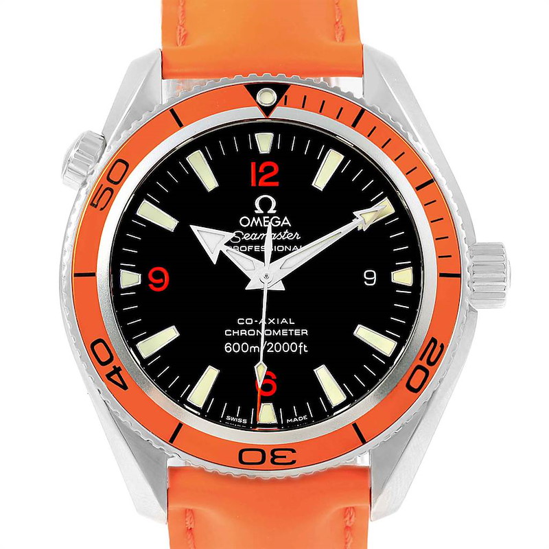 Omega Seamaster Planet Ocean Orange Strap Steel Mens Watch 2909.50.83 SwissWatchExpo