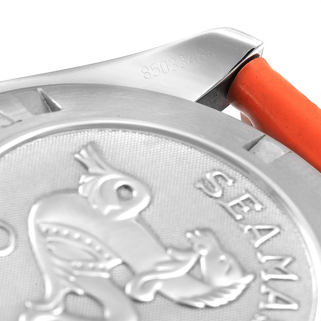 The image shows a close-up of the case back and part of the strap attachment of an Omega Seamaster 2909.50.83 Men
s Stainless Steel Black Dial 2909.50.83 Men
s Stainless Steel Black Dial watch.