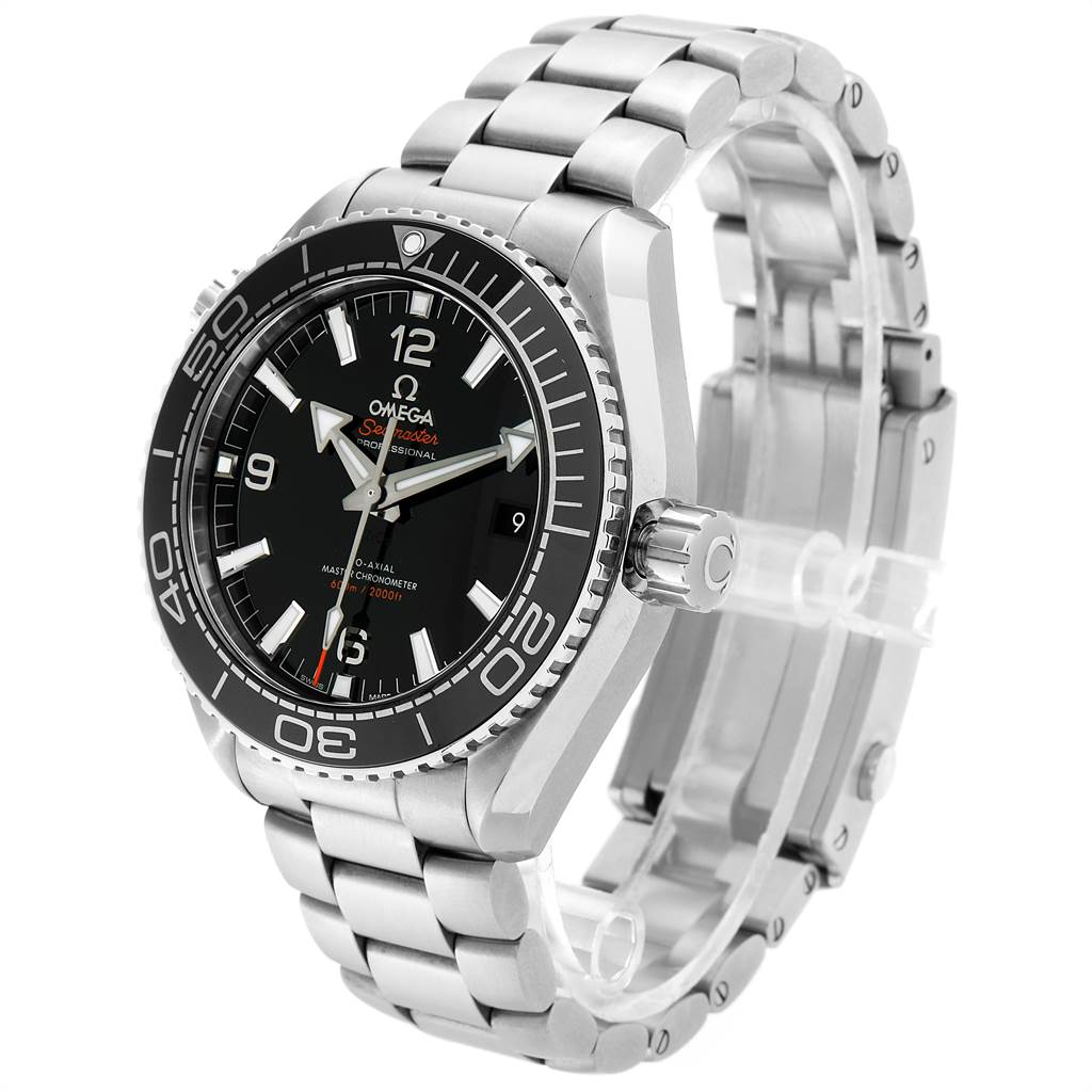 The Omega Seamaster 215.30.44.21.01.001 Men
s Stainless Steel Black Dial 215.30.44.21.01.001 Men
s Stainless Steel Black Dial watch is shown at a three-quarter angle, highlighting the face, bezel, case, and metal bracelet.