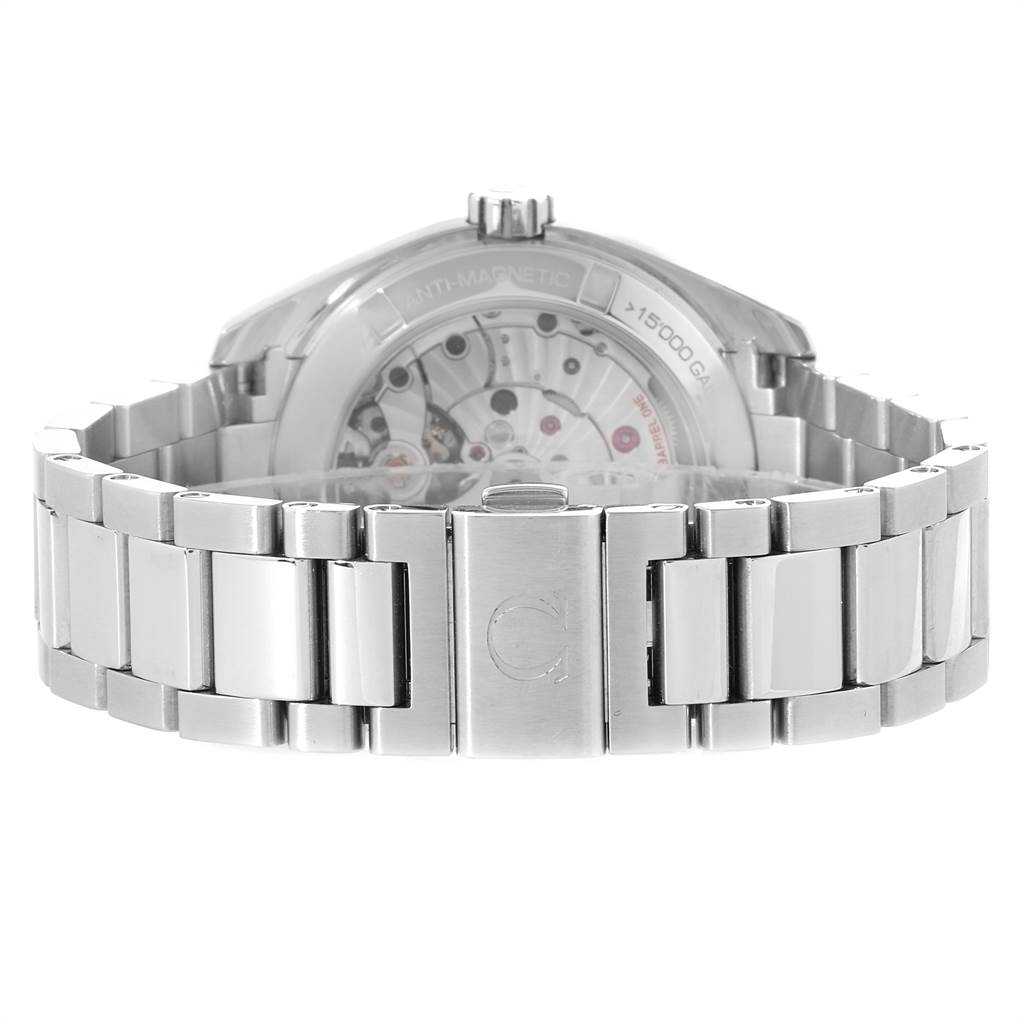 The image shows the back case and bracelet of an Omega Seamaster 231.10.39.21.03.002 Men's Stainless Steel Blue Dial 231.10.39.21.03.002 Men's Stainless Steel Blue Dial watch.