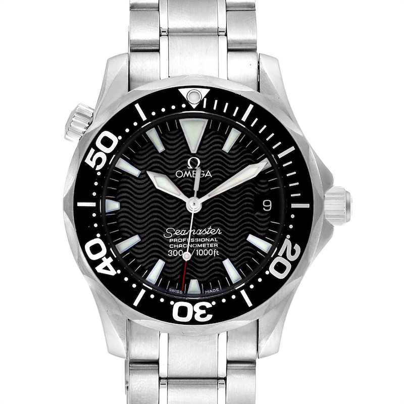 Omega Seamaster 36 Midsize Black Wave Dial Steel Mens Watch 2252.50.00 SwissWatchExpo