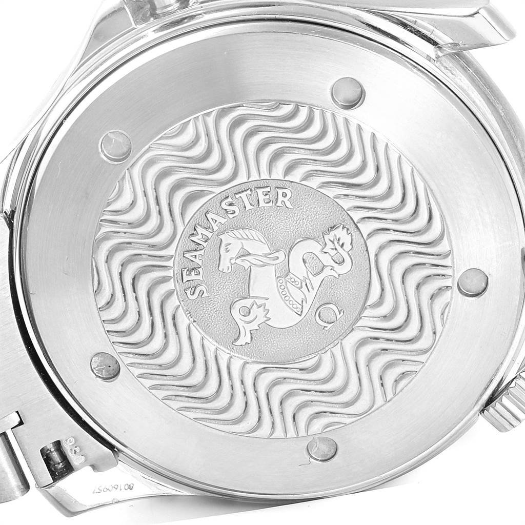 The image shows the case back of an Omega Seamaster 2254.50.00 Men
s Stainless Steel Black Dial 2254.50.00 Men
s Stainless Steel Black Dial watch viewed from the rear.