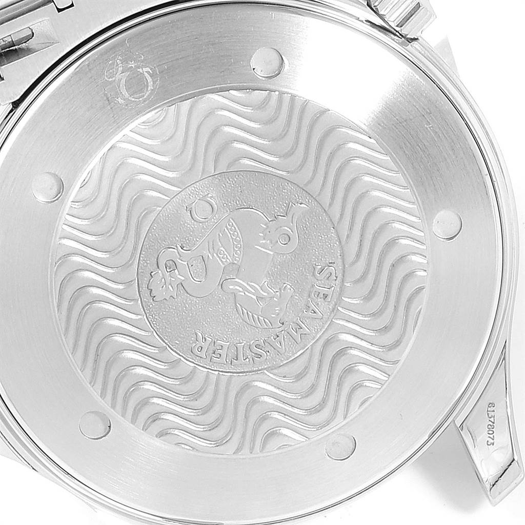 This image shows the engraved case back of an Omega Seamaster 2254.50.00 Men
s Stainless Steel Black Dial 2254.50.00 Men
s Stainless Steel Black Dial watch, viewed from the rear at a close-up angle.