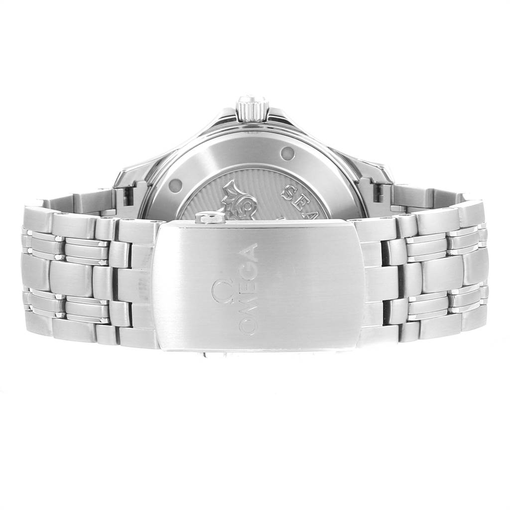 The image shows the back view of the Omega Seamaster 212.30.41.20.01.003 Men
s Stainless Steel Black Dial 212.30.41.20.01.003 Men
s Stainless Steel Black Dial watch, featuring its case, case back, and bracelet clasp.