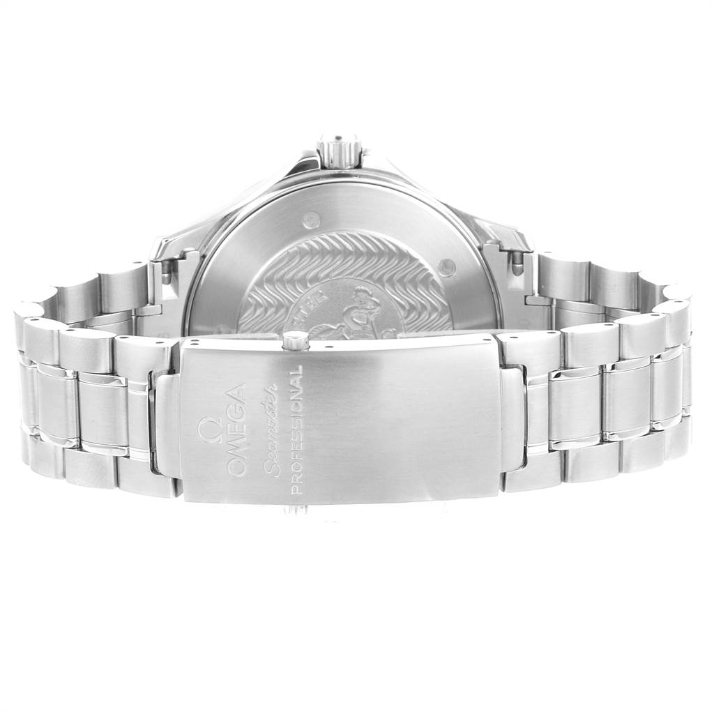 The image shows the back of the Omega Seamaster 2264.50.00 Men
s Stainless Steel Black Dial 2264.50.00 Men
s Stainless Steel Black Dial watch including the clasp and part of the bracelet.