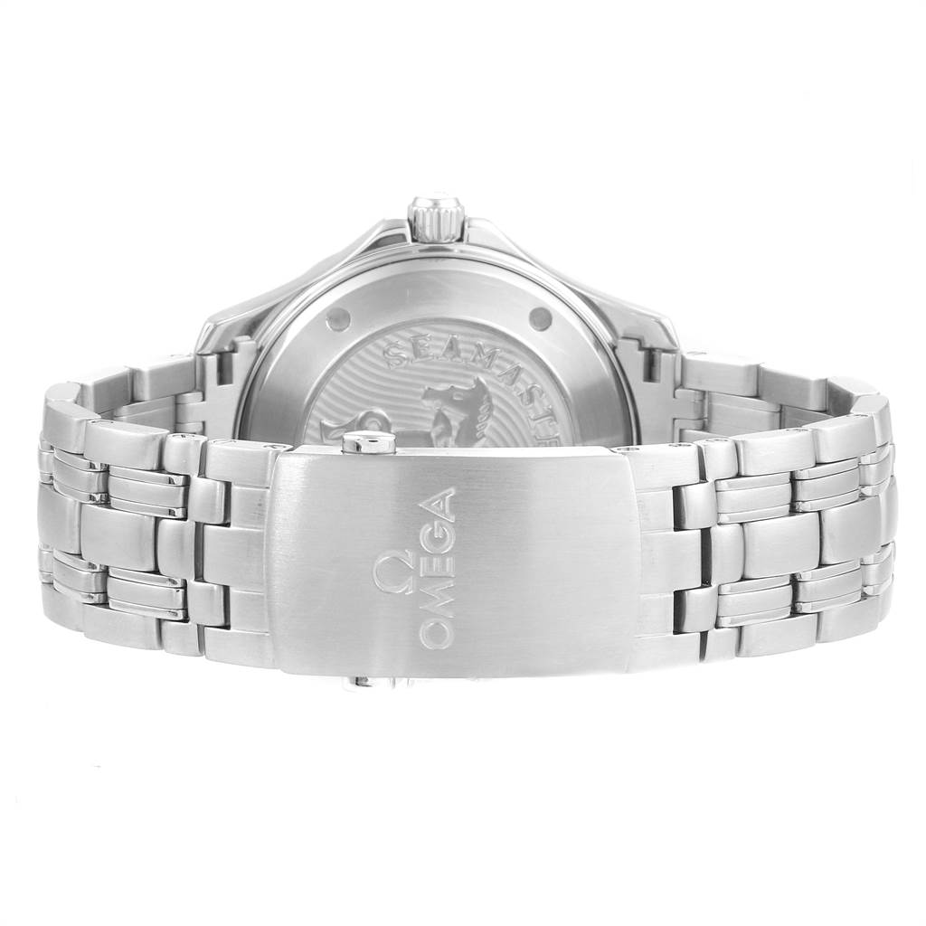 The image shows the back view of an Omega Seamaster 212.30.41.20.03.001 Men
s Stainless Steel Blue Dial 212.30.41.20.03.001 Men
s Stainless Steel Blue Dial watch, highlighting the bracelet and clasp.