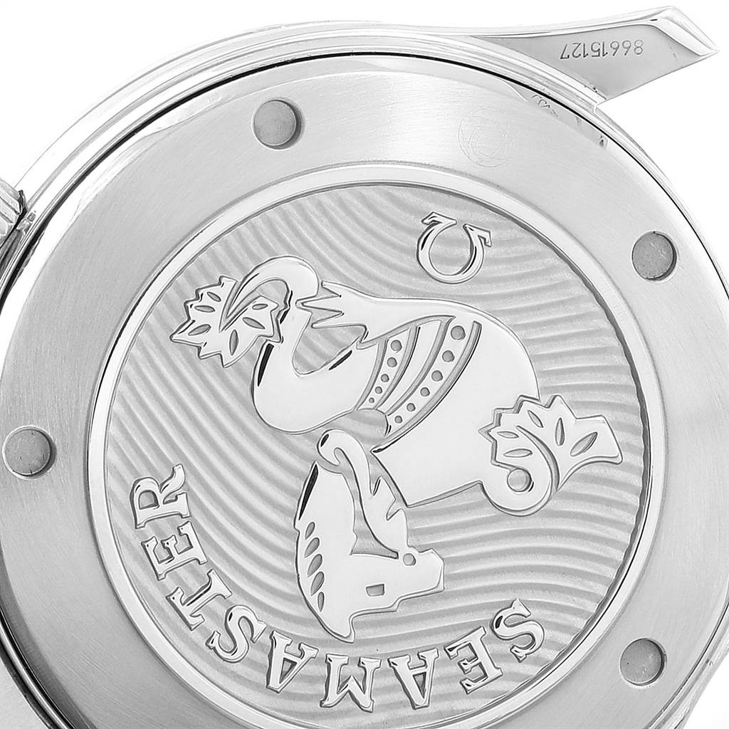 This image shows the engraved case back of the Omega Seamaster 212.30.41.20.01.003 Men
s Stainless Steel Black Dial 212.30.41.20.01.003 Men
s Stainless Steel Black Dial watch.