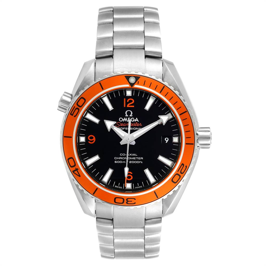 The Omega Seamaster 232.30.42.21.01.002 Men
s Stainless Steel Black Dial 232.30.42.21.01.002 Men
s Stainless Steel Black Dial watch is shown from the front, displaying the dial, bezel, and bracelet.