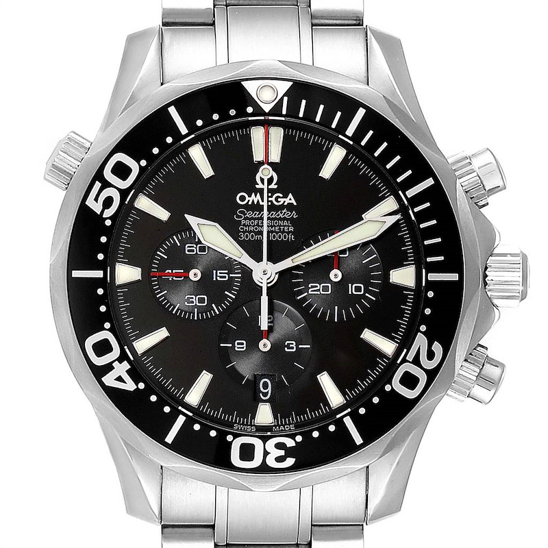 Omega Seamaster Chronograph Black Dial Watch 2594.52.00 Box Card SwissWatchExpo