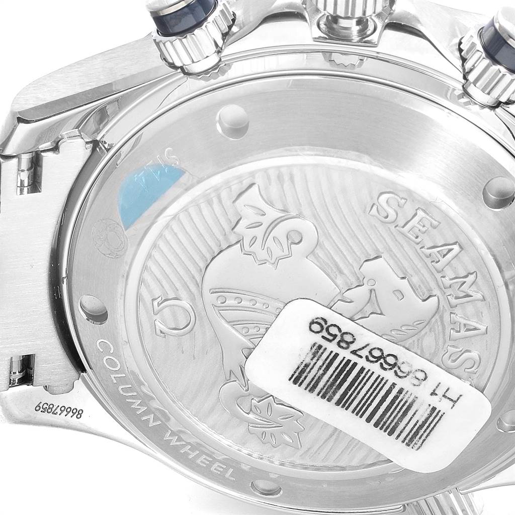 The image shows the back case and part of the crown of the Omega Seamaster 212.30.42.50.03.001 Men
s Stainless Steel Blue Dial 212.30.42.50.03.001 Men
s Stainless Steel Blue Dial watch.