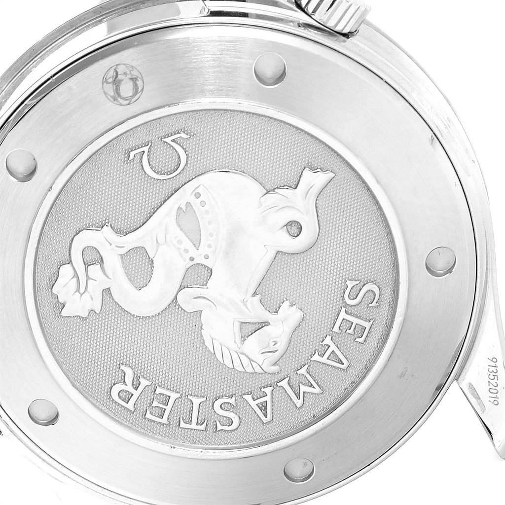 The image shows the back case of an Omega Seamaster 212.30.41.61.01.001 Men
s Stainless Steel Black Dial 212.30.41.61.01.001 Men
s Stainless Steel Black Dial watch featuring the signature logo and emblem engravings.