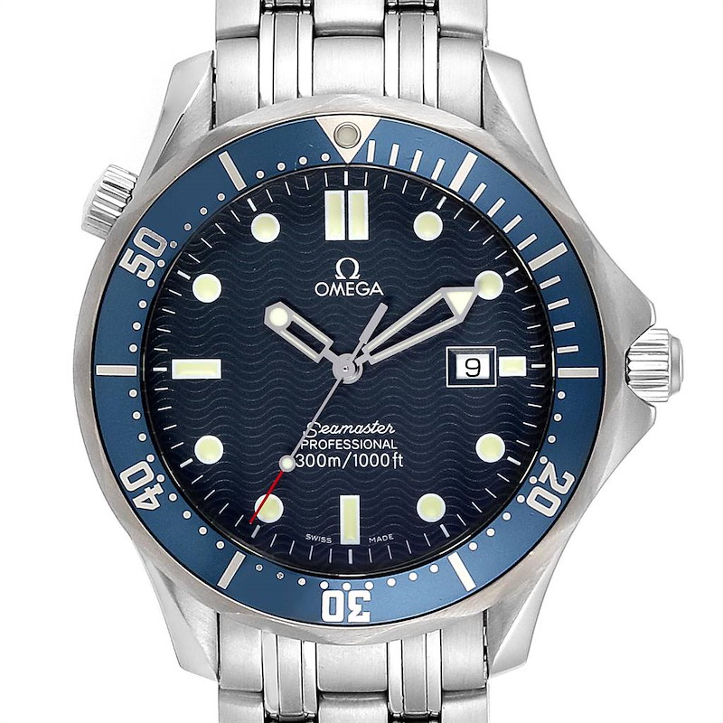 Omega Seamaster 41 Bond Blue Wave Dial Steel Mens Watch 2541.80.00 SwissWatchExpo