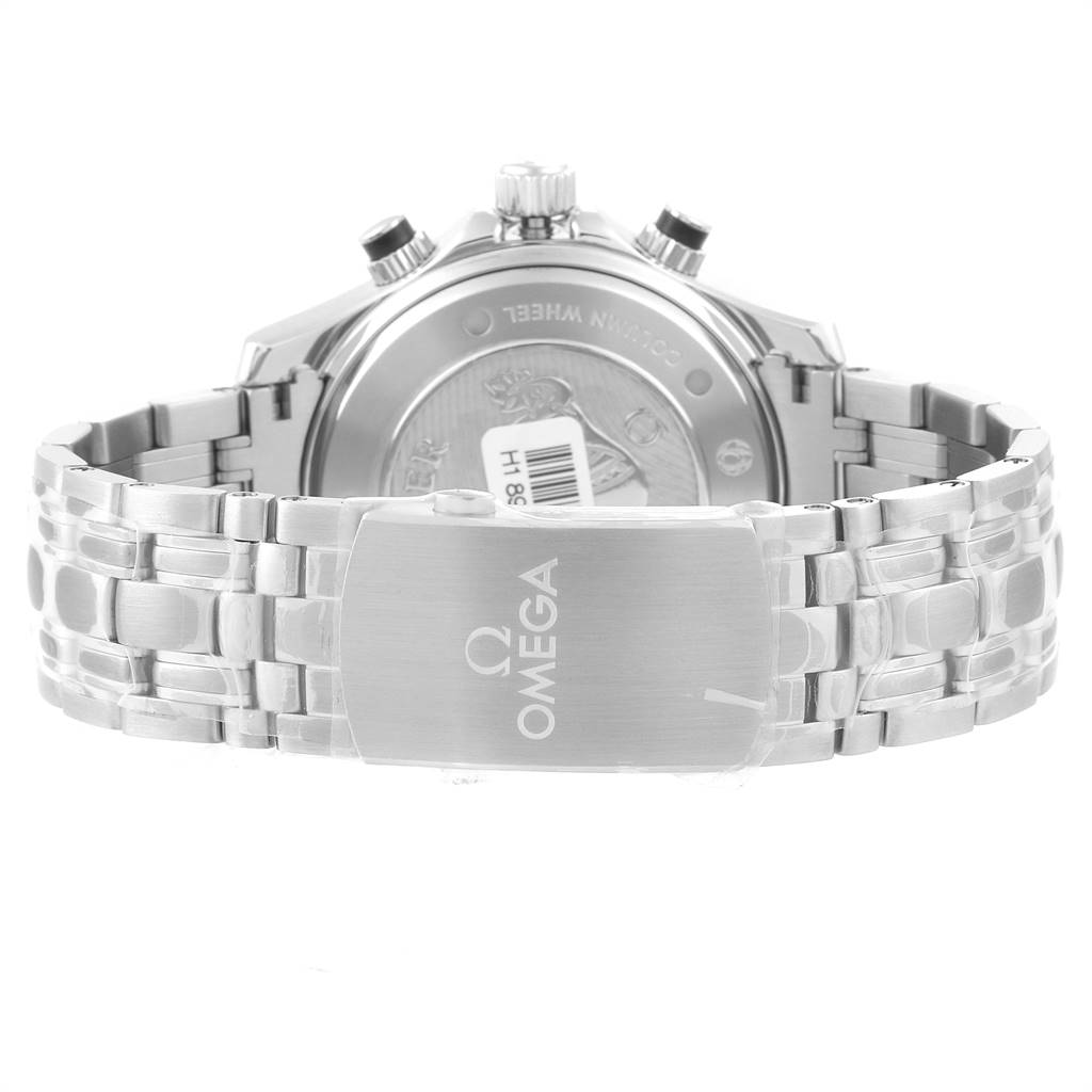 The image shows the back view of an Omega Seamaster 212.30.44.50.01.002 Men
s Stainless Steel Black Dial 212.30.44.50.01.002 Men
s Stainless Steel Black Dial watch, highlighting the clasp and bracelet.