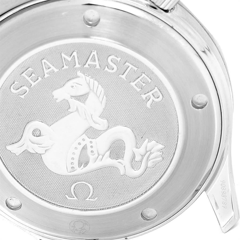 The image shows the case back of an Omega Seamaster 212.30.41.61.01.001 Men
s Stainless Steel Black Dial 212.30.41.61.01.001 Men
s Stainless Steel Black Dial watch, featuring the seahorse emblem and the "Seamaster" branding.