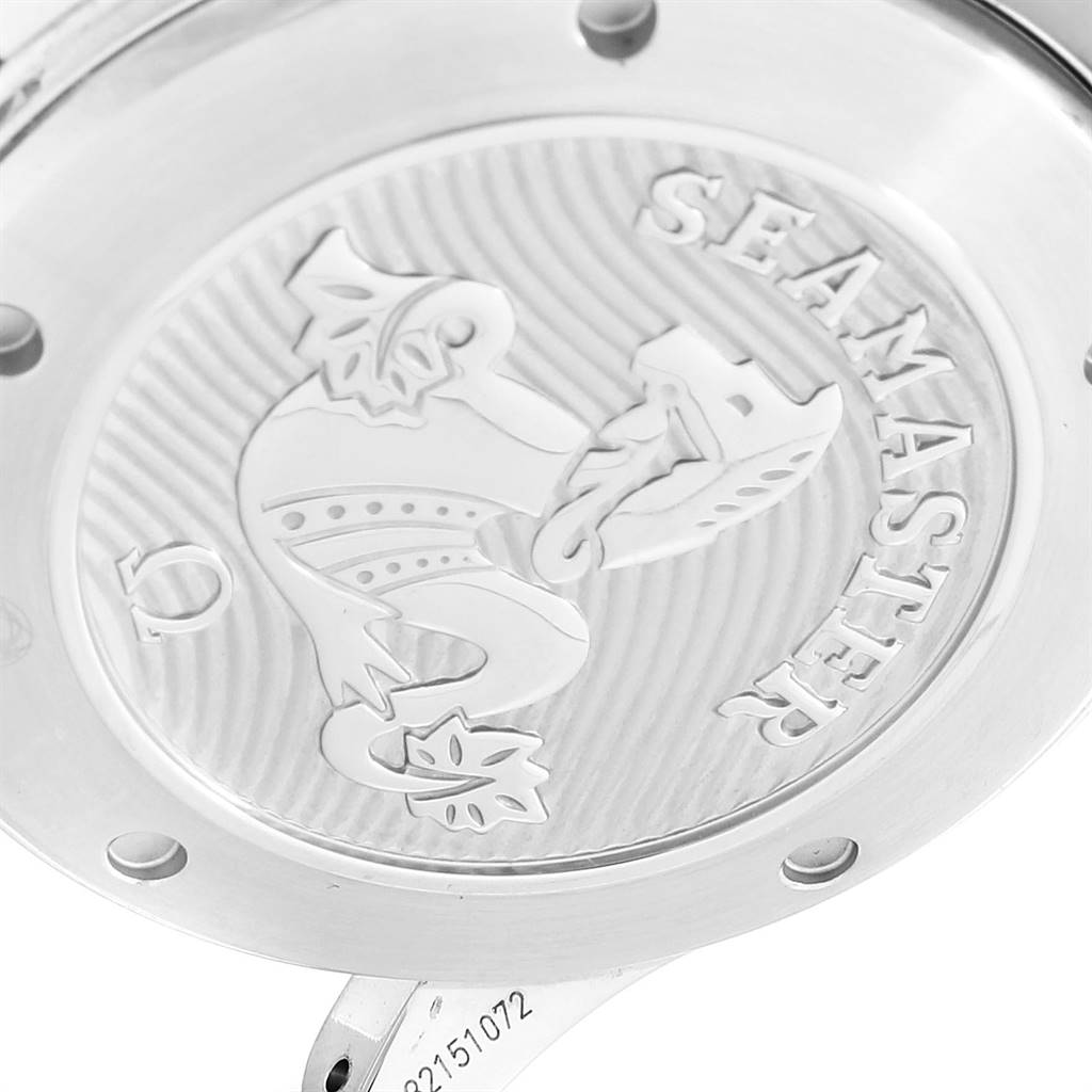 This image shows the back case of an Omega Seamaster 212.30.41.20.01.003 Men
s Stainless Steel Black Dial 212.30.41.20.01.003 Men
s Stainless Steel Black Dial watch, featuring the Seamaster logo.