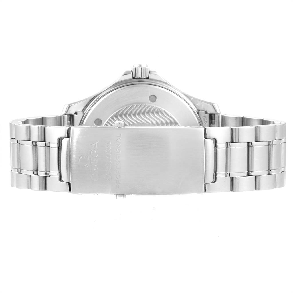 The image shows the back case and metal bracelet clasp of the Omega Seamaster 2254.50.00 Men
s Stainless Steel Black Dial 2254.50.00 Men
s Stainless Steel Black Dial watch.