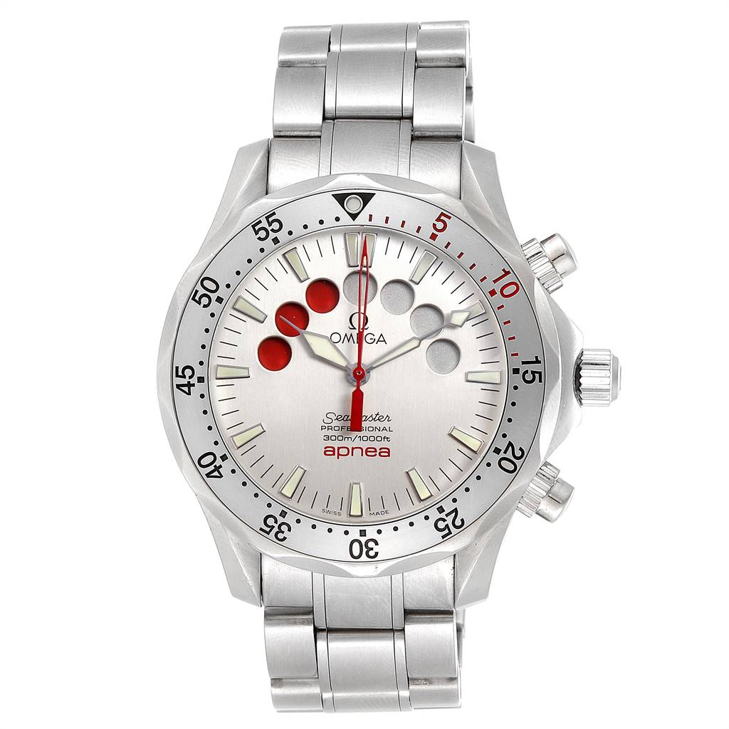 The image shows a front view of an Omega Seamaster 2595.30.00 Men
s Stainless Steel Silver Dial 2595.30.00 Men
s Stainless Steel Silver Dial watch, displaying the face, bezel, and metal bracelet.
