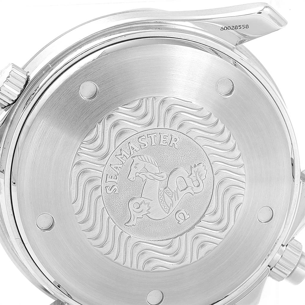 This image shows the engraved case back of an Omega Seamaster 2598.80.00 Men
s Stainless Steel Blue Dial 2598.80.00 Men
s Stainless Steel Blue Dial model watch.