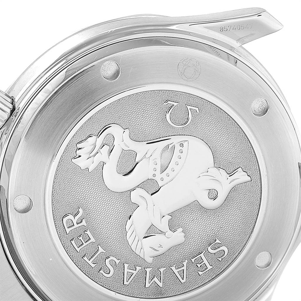 The image shows the engraved case back of the Omega Seamaster 212.30.41.20.01.002 Men
s Stainless Steel Black Dial 212.30.41.20.01.002 Men
s Stainless Steel Black Dial watch, featuring the brand logo and Seahorse emblem.