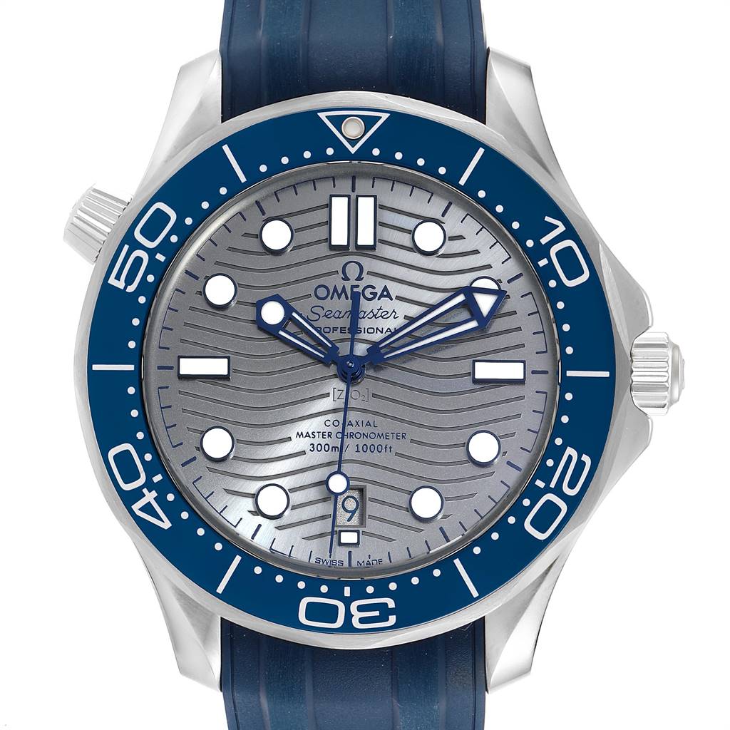 The image shows a front view of an Omega Seamaster 210.32.42.20.06.001 Stainless Steel Grey Dial 210.32.42.20.06.001 Stainless Steel Grey Dial watch displaying its dial and bezel clearly.