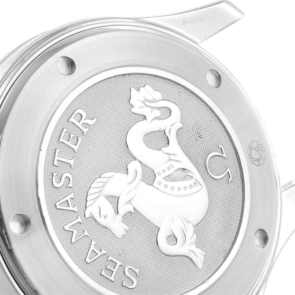 The image shows the case back of an Omega Seamaster 212.30.41.20.01.002 Men
s Stainless Steel Black Dial 212.30.41.20.01.002 Men
s Stainless Steel Black Dial watch.