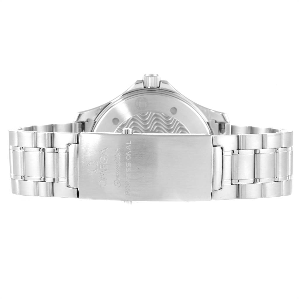 The image shows the clasp and back of the stainless steel bracelet of an Omega Seamaster 2264.50.00 Men
s Stainless Steel Black Dial 2264.50.00 Men
s Stainless Steel Black Dial watch from the rear angle.