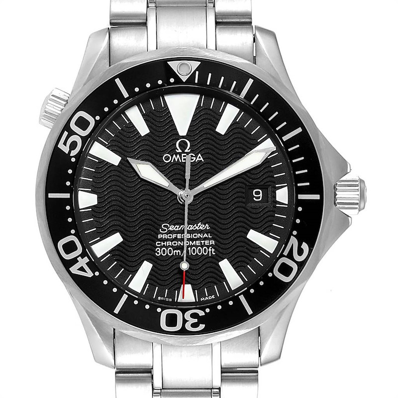 Omega Seamaster 41mm Black Wave Dial Steel Mens Watch 2254.50.00 SwissWatchExpo