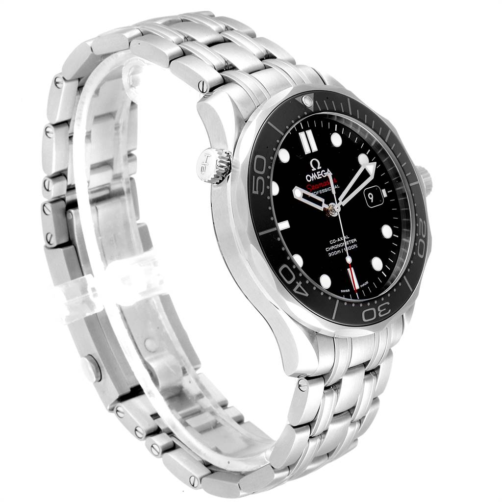 The image shows an Omega Seamaster 212.30.41.20.01.003 Men
s Stainless Steel Black Dial 212.30.41.20.01.003 Men
s Stainless Steel Black Dial watch at a slightly angled front view, displaying the face, bezel, crown, and stainless steel bracelet.