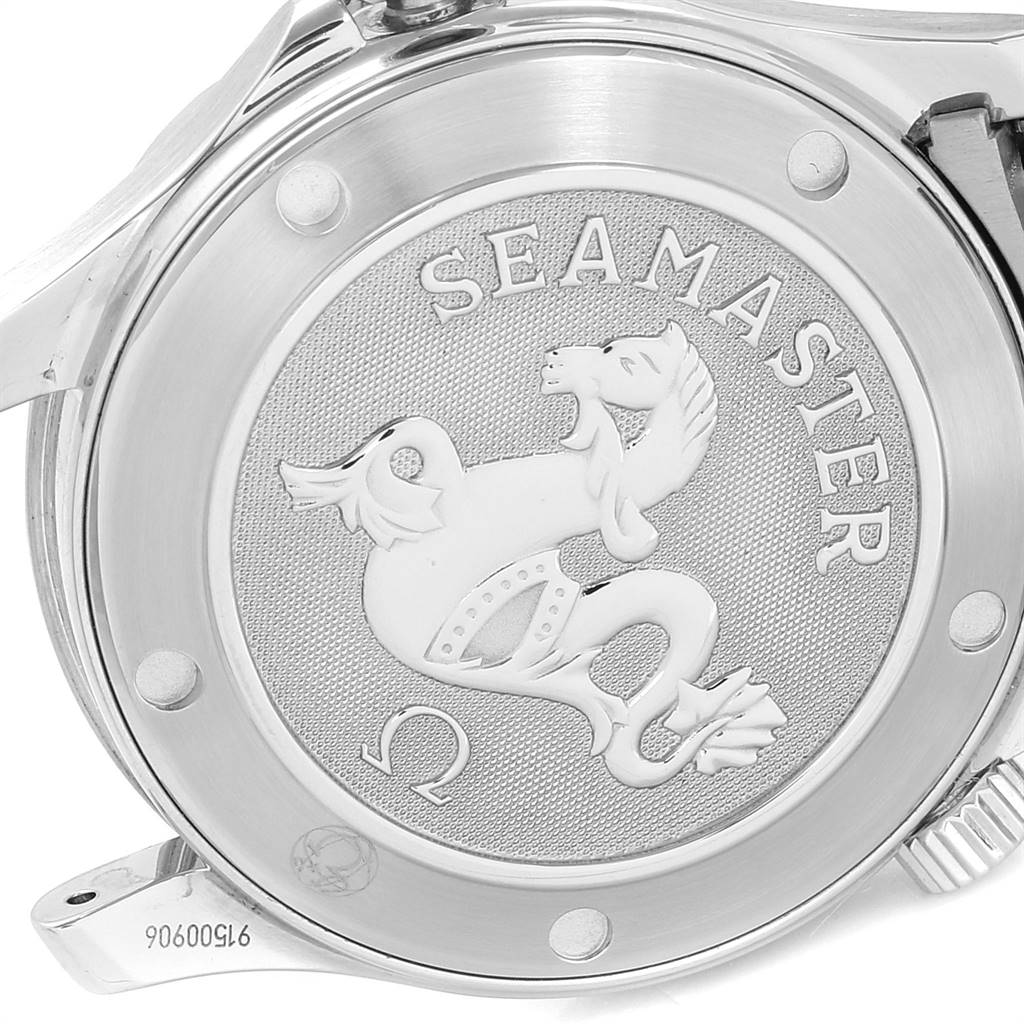 This image shows the back case of an Omega Seamaster 212.30.36.61.01.001 Men
s Stainless Steel Black Dial 212.30.36.61.01.001 Men
s Stainless Steel Black Dial watch, featuring the Omega logo and Seamaster engraving.