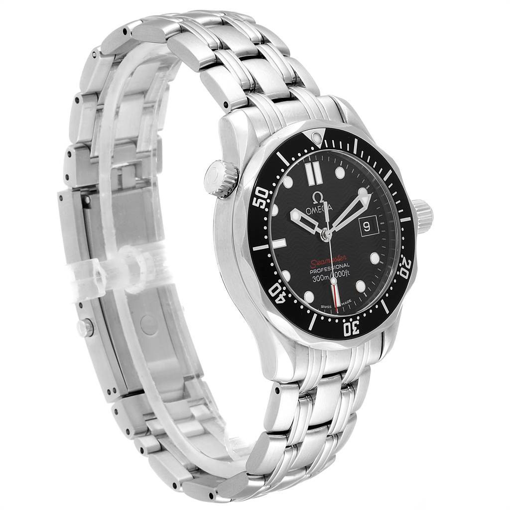 The image shows an Omega Seamaster 212.30.36.61.01.001 Men
s Stainless Steel Black Dial 212.30.36.61.01.001 Men
s Stainless Steel Black Dial watch at a three-quarter angle, highlighting the bracelet, bezel, and dial.