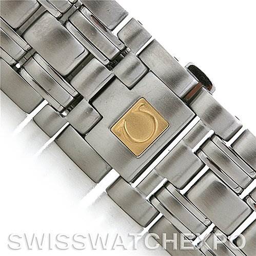 The image shows a close-up of the stainless steel bracelet clasp of an Omega Seamaster 25345000 Men's Stainless Steel Black Dial 25345000 Men's Stainless Steel Black Dial watch.