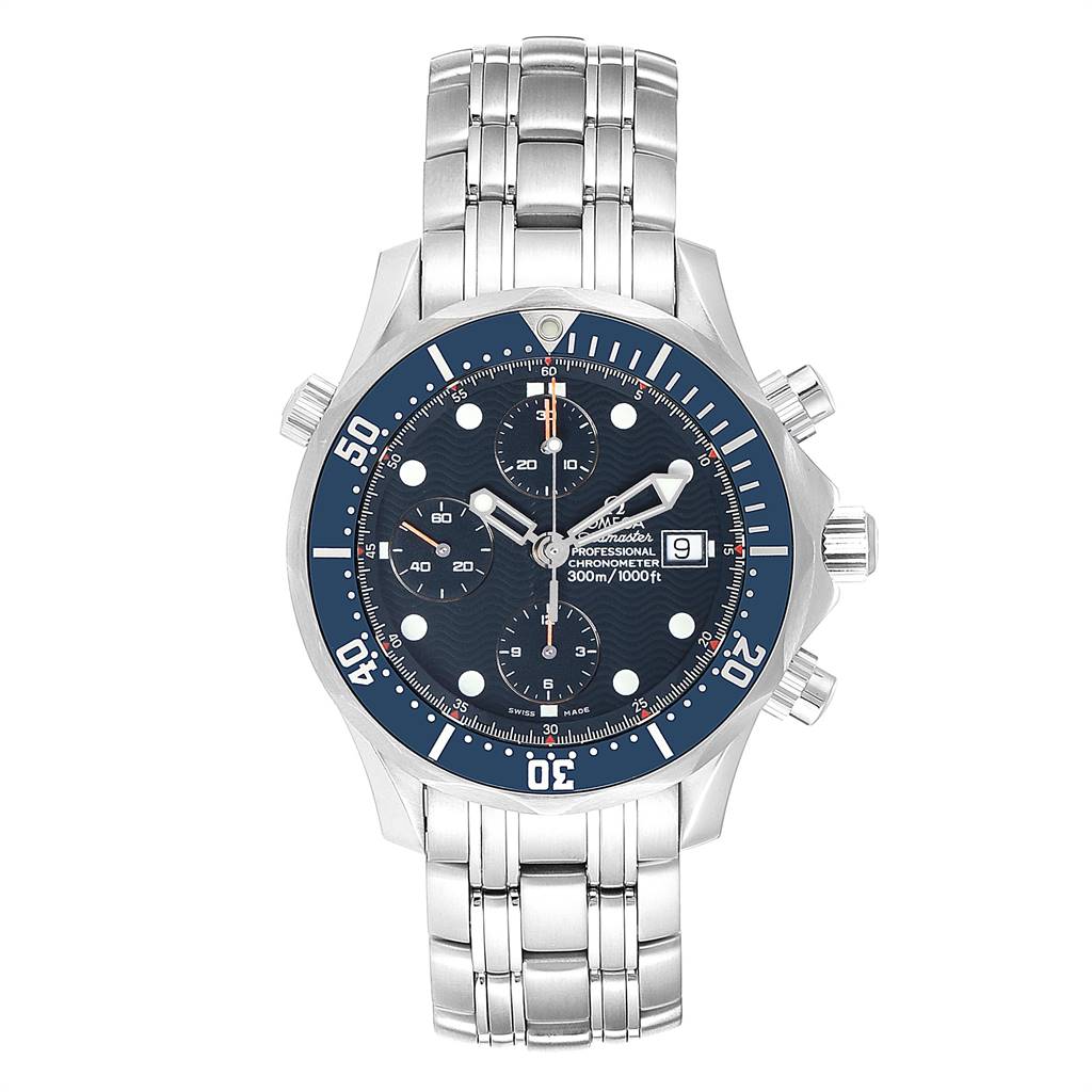 The image shows the Omega Seamaster 2599.80.00 Men
s Stainless Steel Blue Dial 2599.80.00 Men
s Stainless Steel Blue Dial watch from a front angle, displaying its face, bezel, and metal bracelet.