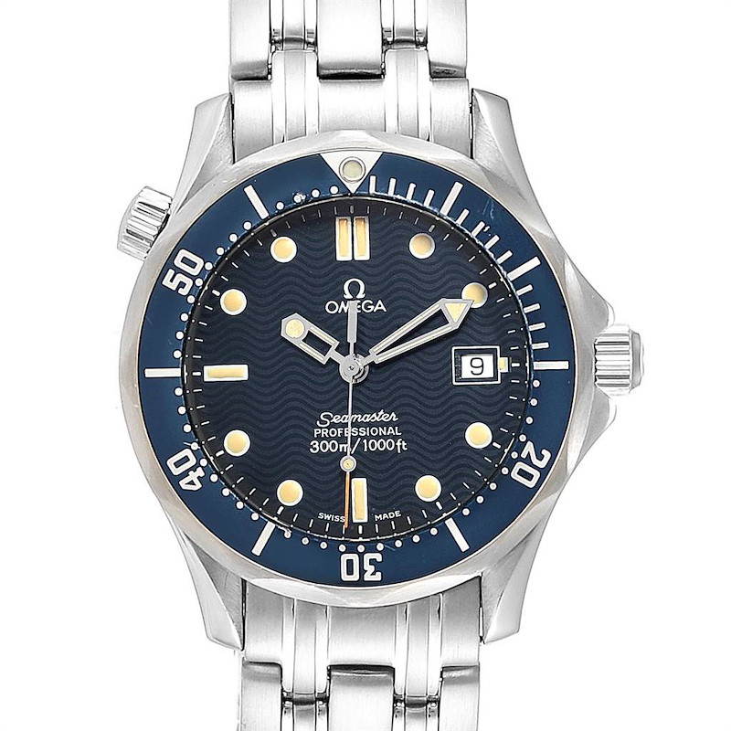Omega Seamaster James Bond 36 Midsize Blue Wave Dial Watch 2561.80.00 SwissWatchExpo