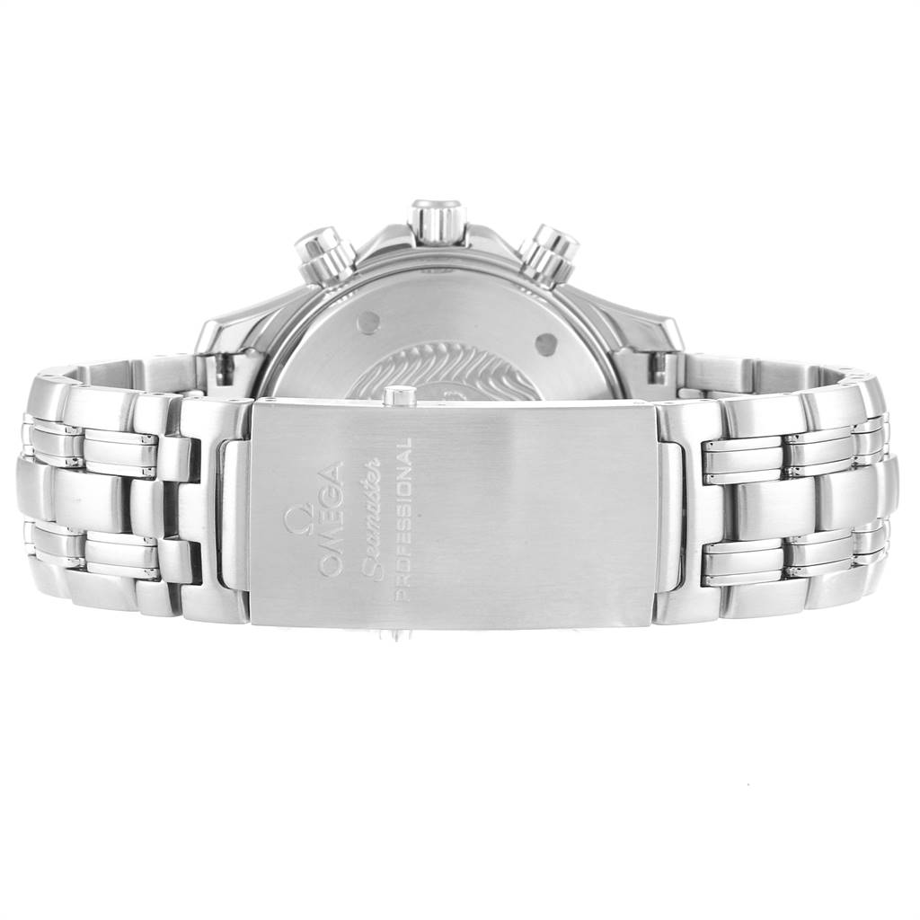 The image shows the back view of an Omega Seamaster 2599.80.00 Men
s Stainless Steel Blue Dial 2599.80.00 Men
s Stainless Steel Blue Dial watch, focusing on the bracelet and clasp.