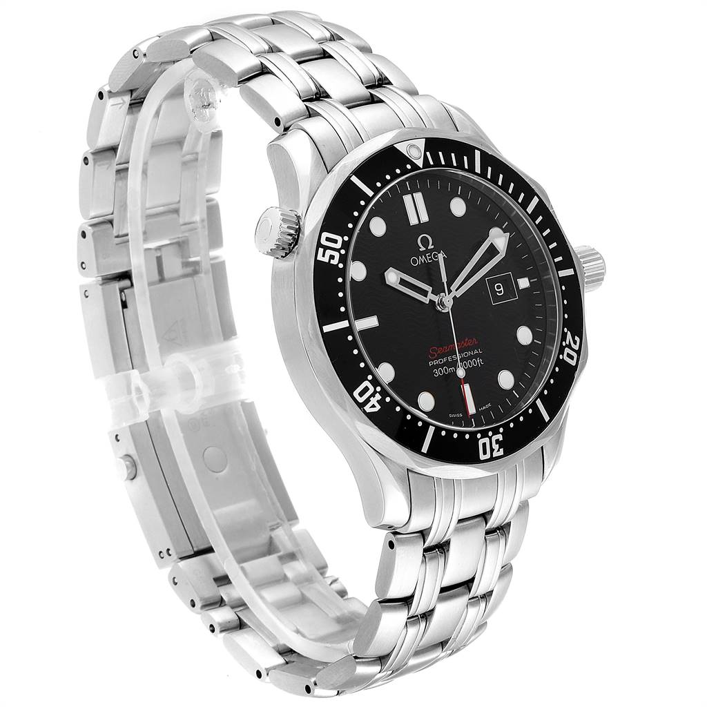 The image shows an Omega Seamaster 212.30.41.61.01.001 Men
s Stainless Steel Black Dial 212.30.41.61.01.001 Men
s Stainless Steel Black Dial watch at a three-quarter angle, displaying the face, bezel, and stainless steel bracelet.