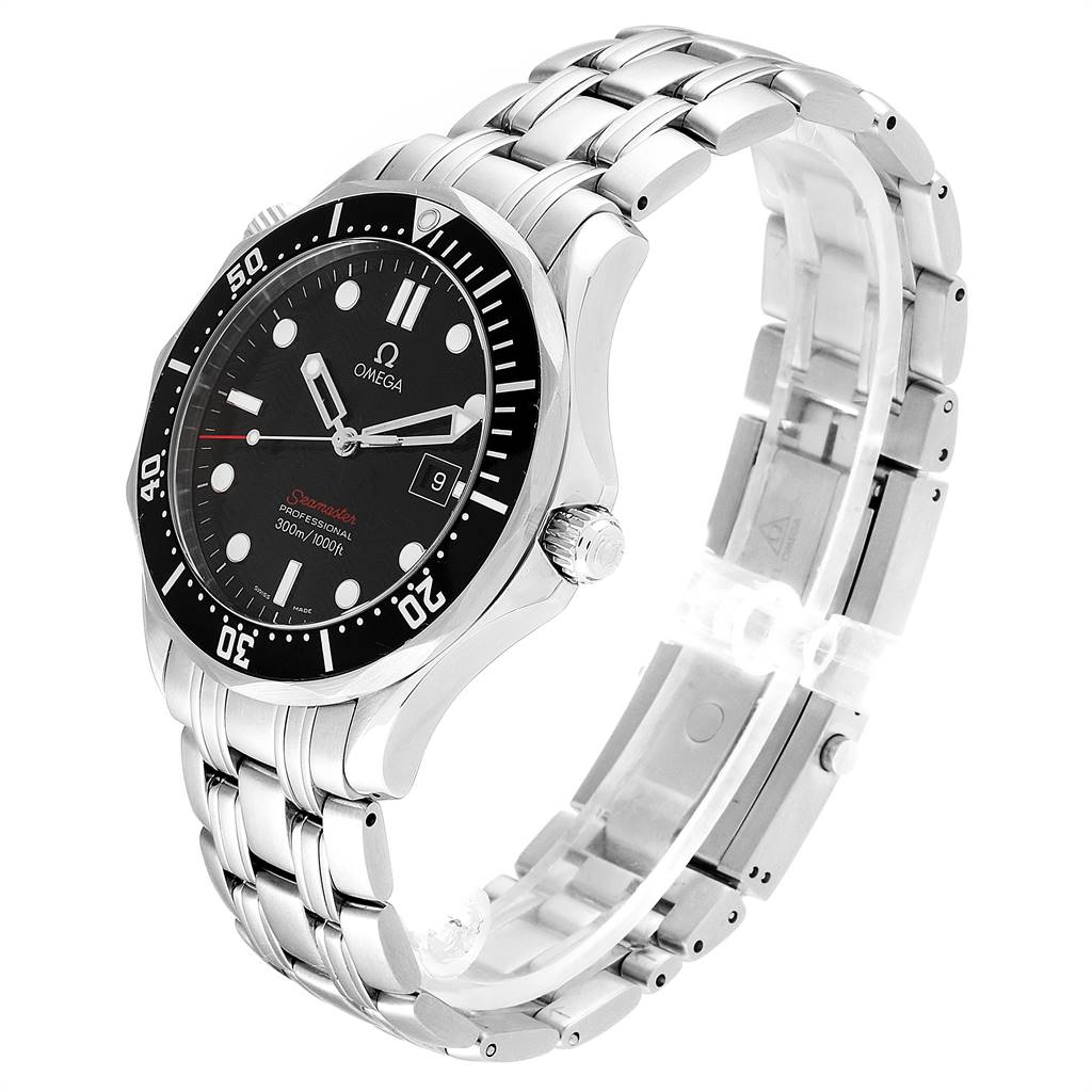 The image shows an Omega Seamaster 212.30.41.61.01.001 Men
s Stainless Steel Black Dial 212.30.41.61.01.001 Men
s Stainless Steel Black Dial watch at a three-quarter angle, highlighting the face, bezel, and metal bracelet.